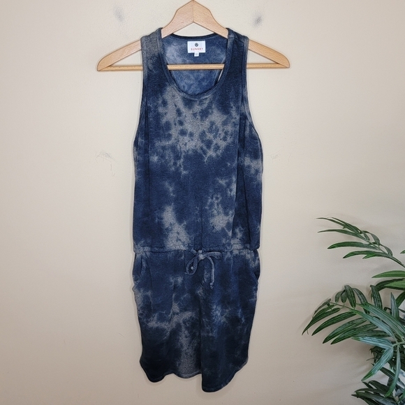 Sundry | Blue & Gray Tie Dye Racerback Tank Dress - Picture 1 of 7